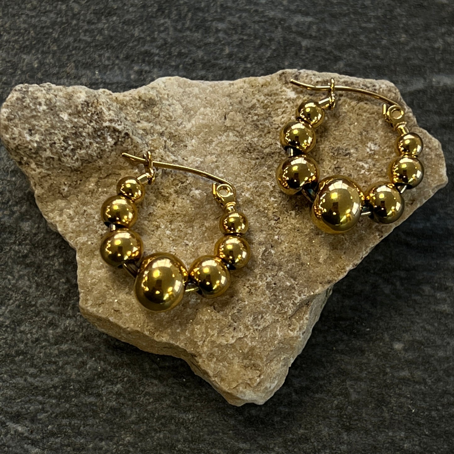 Aziza Bright Gold Beaded Hoops