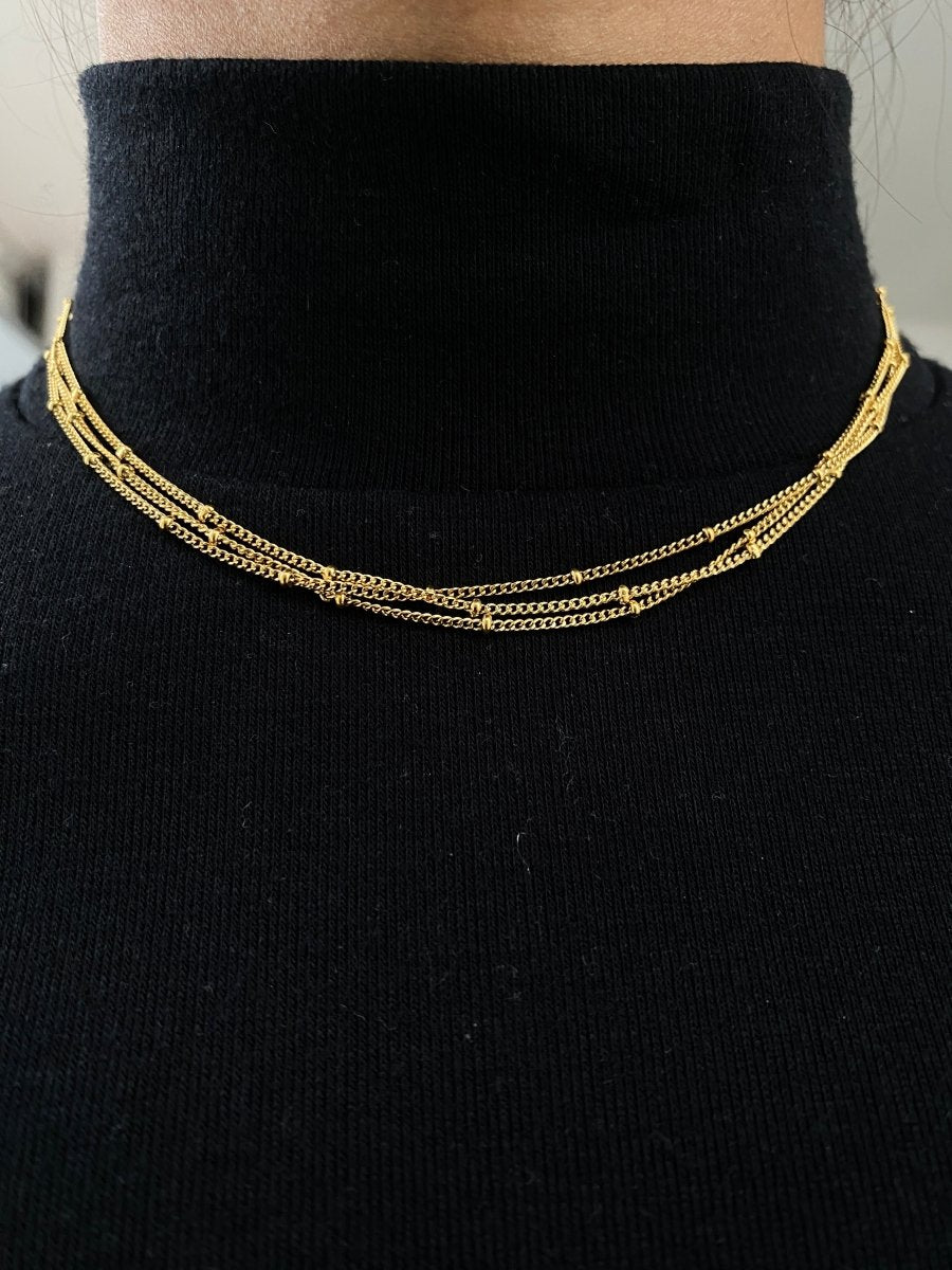 Laya Gold Bead layered Chain Necklace