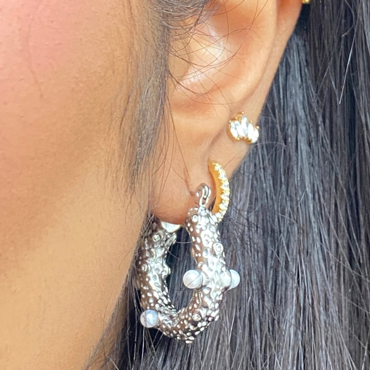 Kora Pearl Silver Hoop Earrings