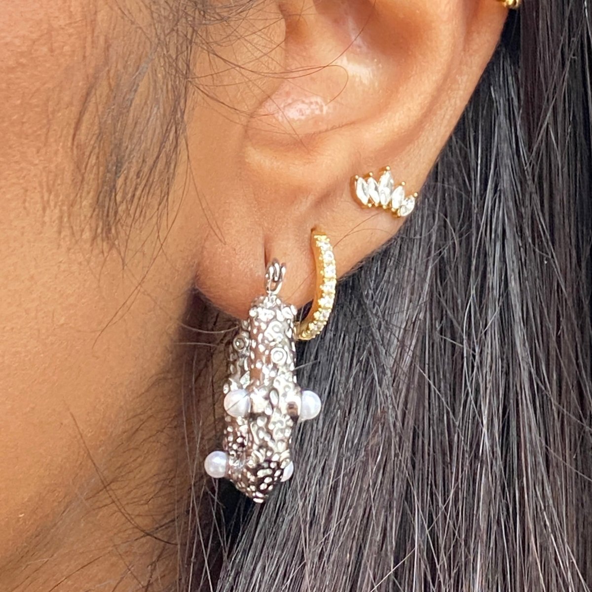 Kora Pearl Silver Hoop Earrings